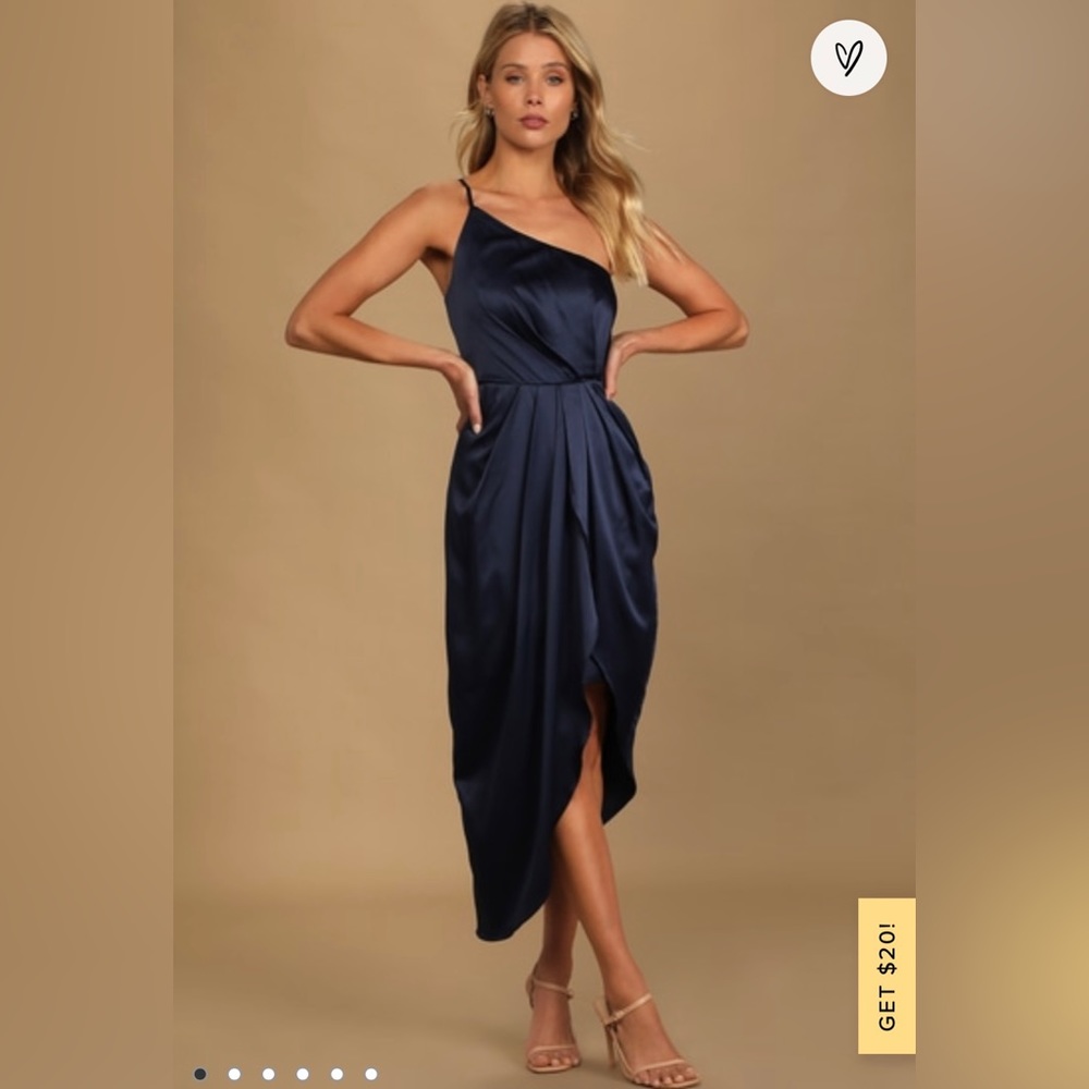 Lulu’s Navy Silk One-Shoulder Dress Size Medium